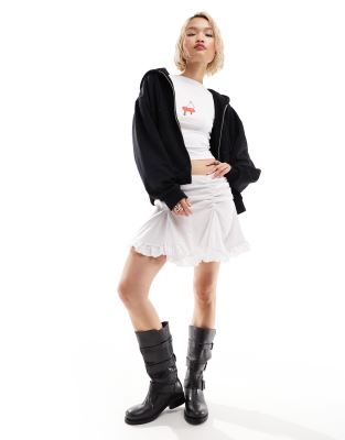weekday suzi mini skirt with ruche detail and frill hem in white