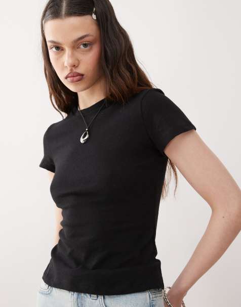 Weekday – Svart, figursydd t-shirt i linnemix - endast hos ASOS - view 1