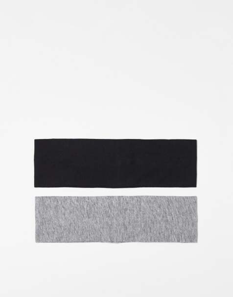 Weekday – Svart och gråmelerat, brett hårband i jersey, 2-pack - view 1