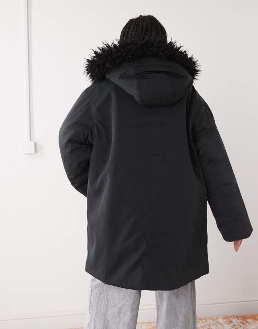 Weekday – Svart parkas i oversized fit med avtagbar fuskpälsdetalj, 4 av 4