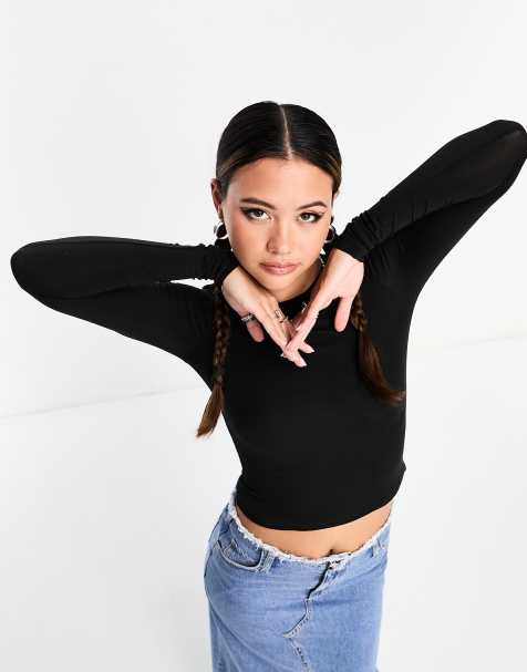 Weekday – Svart, smal t-shirt med långa ärmar - view 1