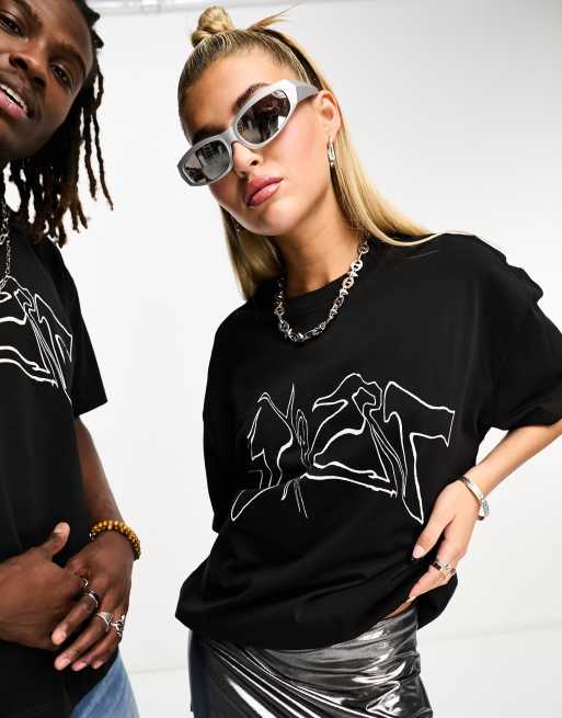 Weekday – Svart t-shirt i oversize med tryck i unisex-modell, exklusivt hos ASOS