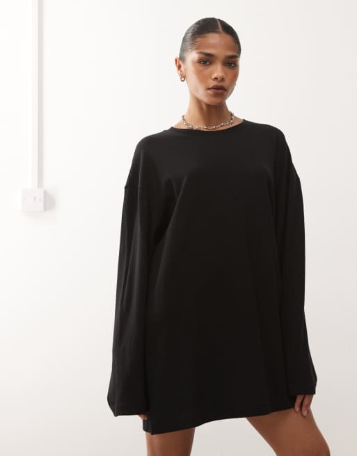 Weekday – Svart t-shirtklänning i oversized fit med långa ärmar, 2 av 4