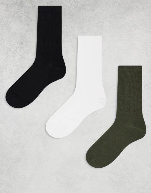 Weekday – Svarta, vita och khakifärgade träningsstrumpor, 3-pack