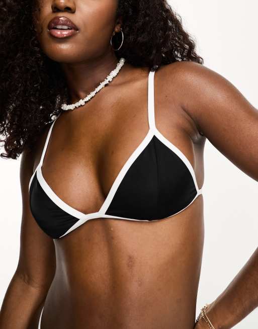 Weekday Swap triangle bikini top in black with white binding ASOS