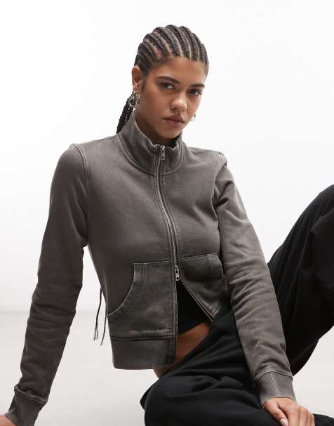 Weekday - Sweat à capuche ajusté à fermeture éclair - Gris foncé - view 1