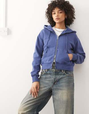 Weekday - Sweat à capuche ajusté zippé - Bleu foncé