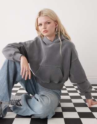 Weekday - Sweat à capuche coupe carrée oversize - Gris foncé