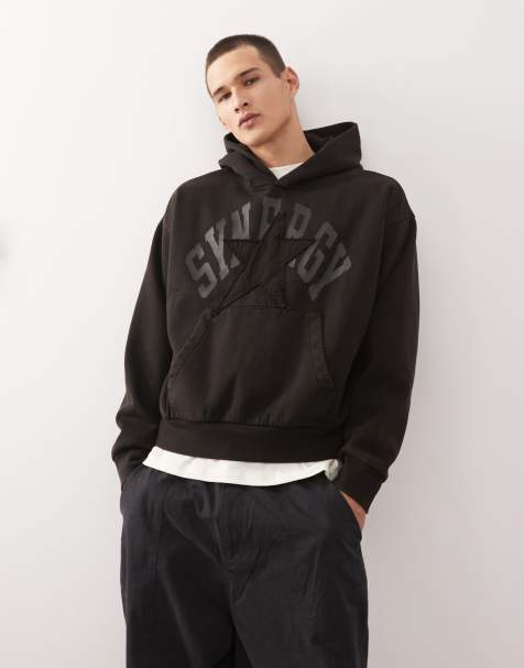 Weekday - Sweat à capuche oversize coupe ample à imprimé graphique appliqué - Noir délavé - view 1