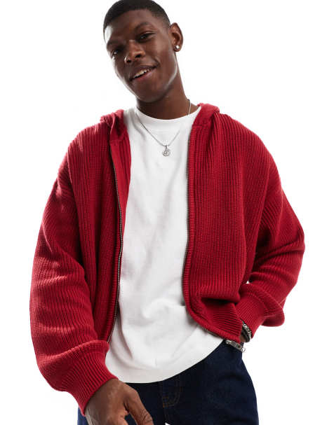 Weekday - Sweat à capuche oversize en maille - Rouge - view 1