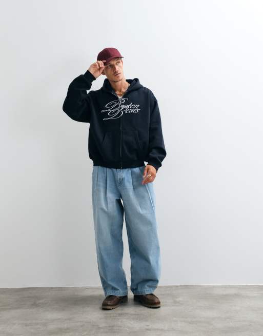 Weekday - Sweat à capuche oversize zippé avec broderie Broken Beats - Bleu marine, 2 de 5