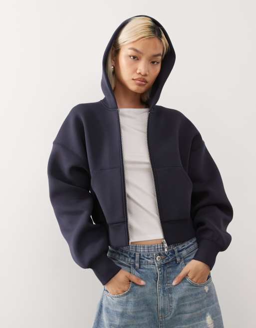 Weekday - Sweat à capuche zippé coupe carrée oversize en néoprène - Bleu marine