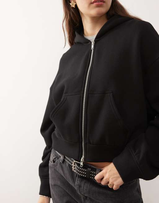 Weekday - Sweat à capuche zippé coupe carrée oversize - Noir, 3 de 4