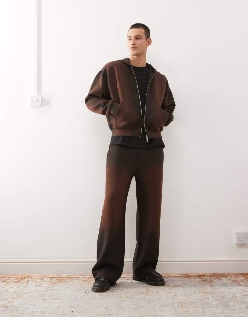 Weekday - Sweat à capuche zippé d'ensemble - Marron délavé en tissu façon néoprène, 2 de 5