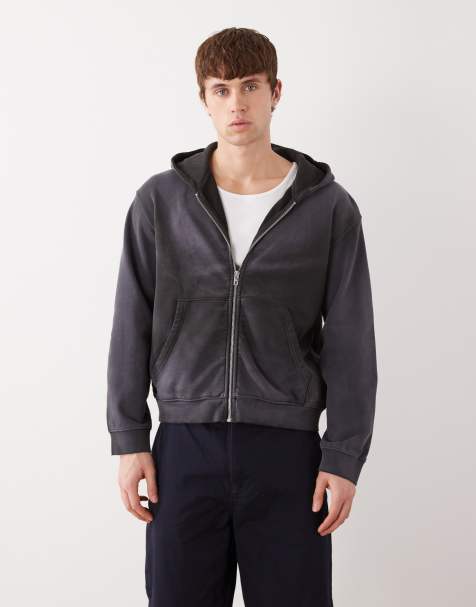 Weekday - Sweat à capuche zippé effet rétréci - Noir délavé - view 1