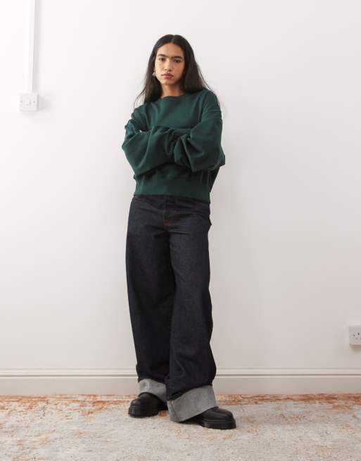 Weekday - Sweat coupe classique - Vert foncé, 3 de 4