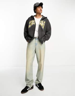 Weekday - Sweat oversize zippé à capuche avec broderie graphique - Noir délavé | ASOS