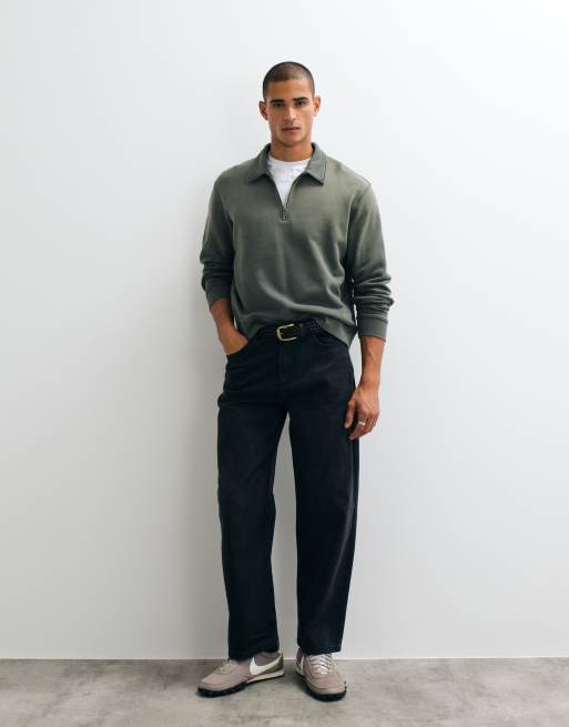 Weekday sweatshirt med kvart lynlås i slub-stof i vasket khaki, 2 af 5