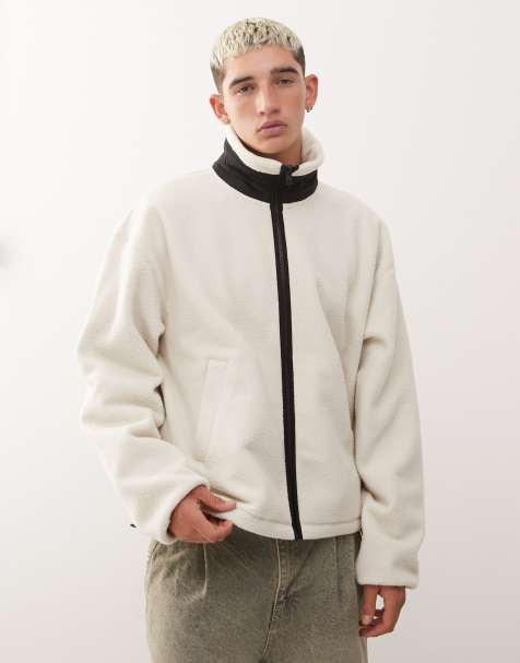 Weekday - Sweatshirt van borg fleece met korte rits in gebroken wit - view 1