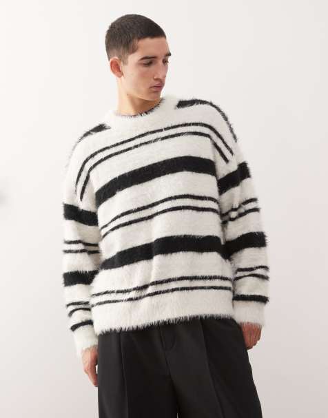 Weekday – Sweter z mieszanki wełny w czarno-białe paski - view 1