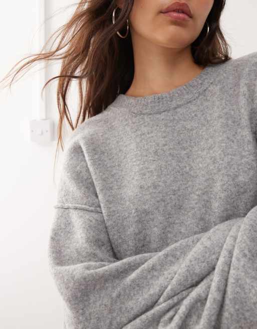 Weekday – Sweter z mieszanki wełny w szarym melanżowym kolorze, 3 z 4