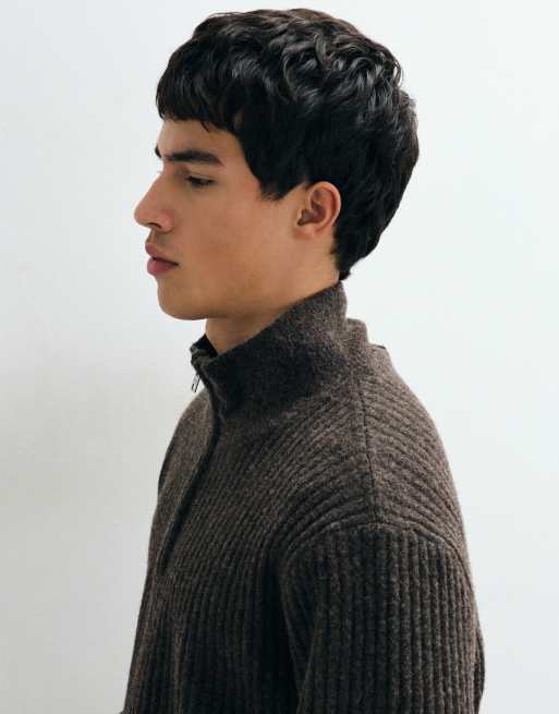 Weekday sweter z mieszanki wełny z półzamkiem w brązowym melanżu, 5 z 9