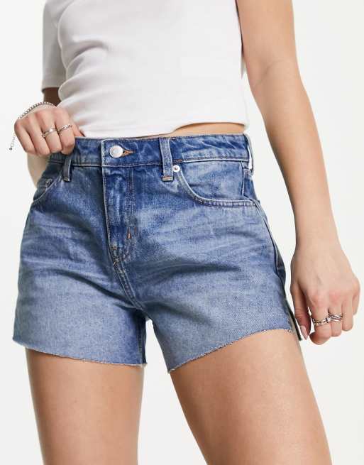 Weekday Cotton Blend Rowe Denim Shorts in Pen Blue