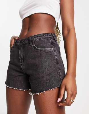 Weekday Swift Mid Rise Denim Mom Shorts In Washed Black