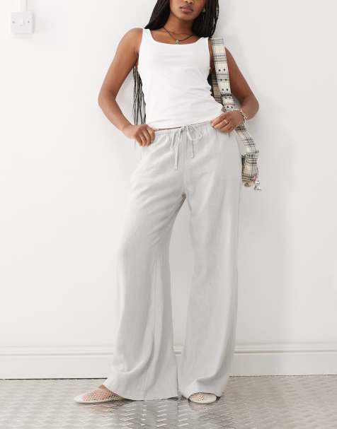 Weekday linen mix wide leg trousers in grey