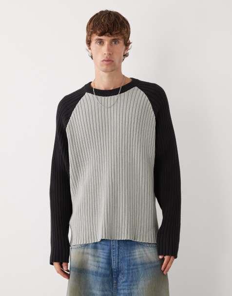 Weekday boxy fit raglan jumper in black and grey