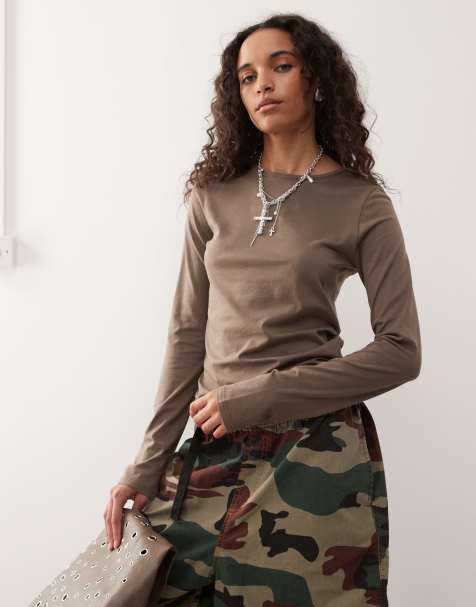 Weekday super soft long sleeve top in mole