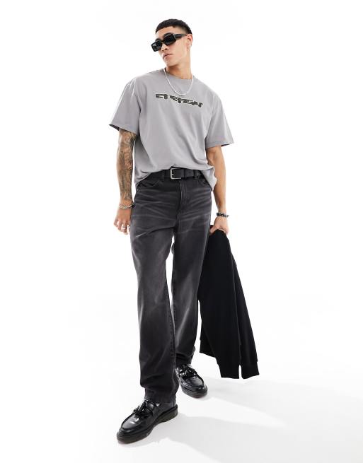 Weekday – Szary T-shirt oversize z grafiką, 2 z 4
