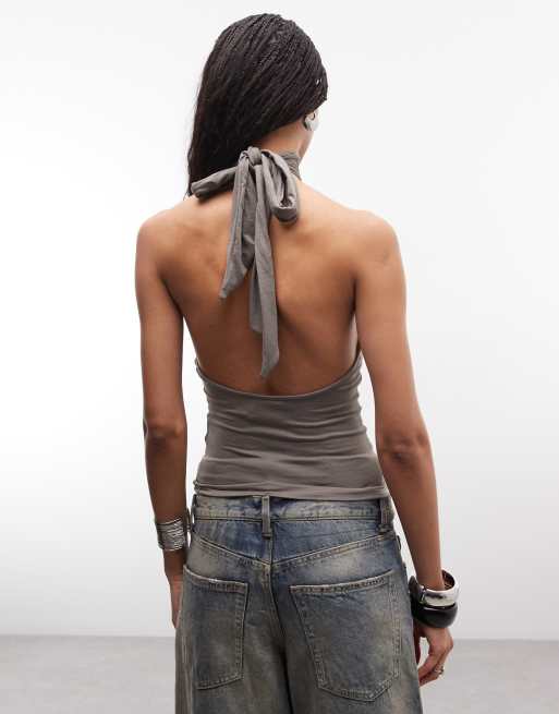 Weekday – Szary top z dekoltem halter i odkrytymi plecami, 4 z 4