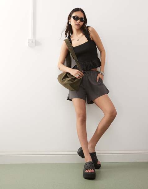 Weekday elasticated waist shorts in off-black