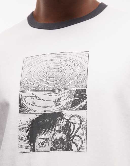 Weekday - T-shirt à bords contrastants et imprimé BD - Blanc, 3 de 5
