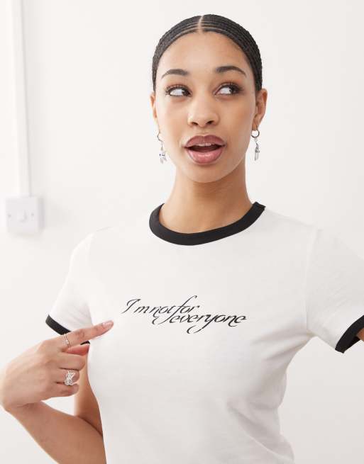 Weekday - T-shirt à bordures contrastantes style années 90 avec imprimé sur le devant - Blanc, 2 de 4