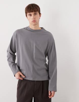 Weekday - T-shirt à manches longues coupe carrée décontractée en jersey épais - Gris