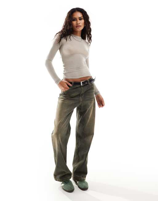 Weekday - T-shirt à manches longues en tissu doux semi-transparent - Beige, 4 de 4