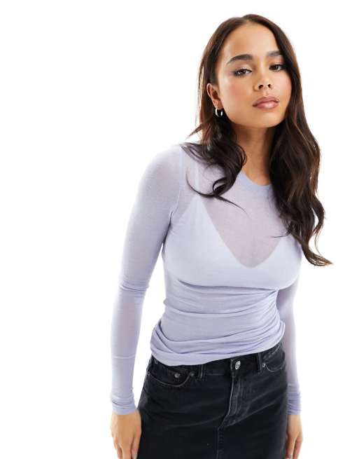 Weekday - T-shirt à manches longues en tissu doux semi-transparent - Lilas