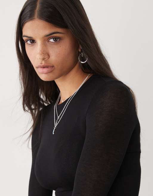 Weekday - T-shirt à manches longues en tissu doux semi-transparent - Noir, 4 de 4