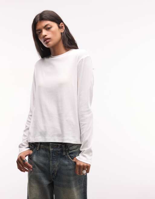 Weekday t-shirt à manches longues ultra doux en blanc, 3 de 4