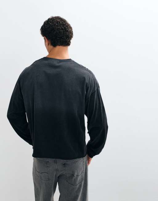 Weekday T-shirt a maniche lunghe nera effetto acid wash, 5 di 5