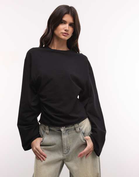 Weekday - T-shirt a maniche lunghe nera stretta in vita - view 1