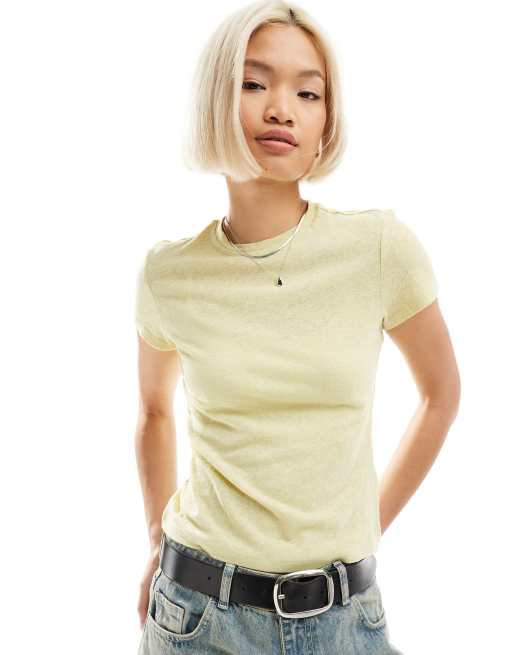 Weekday - T-shirt ajusté en lin mélangé - Jaune pastel