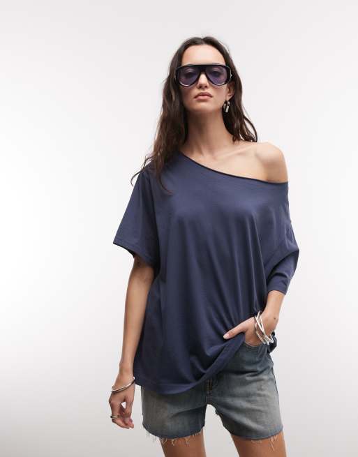 Weekday - T-shirt ample oversize à épaules tombantes - Bleu marine, 2 de 4