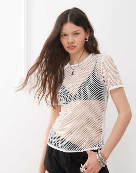 Weekday – T-Shirt aus Netzstoff in Wollweiß - view 1