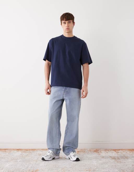 Weekday - T-shirt comoda in jersey pesante blu navy, 2 di 5