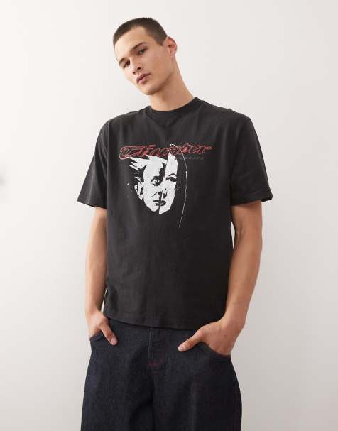 Weekday - T-Shirt comoda nera con stampa grafica Thunder Tour - view 1