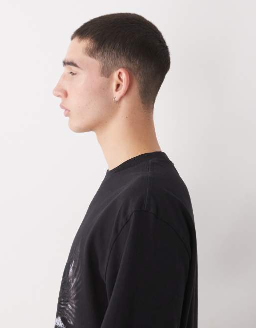 Weekday - T-shirt comoda oversize nera con stampa di aquila vintage , 4 di 5