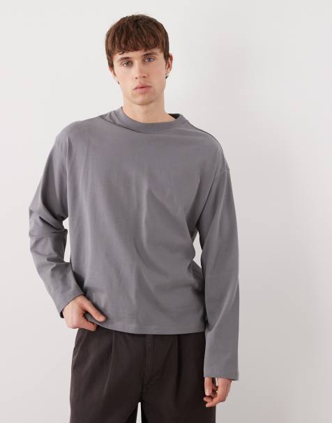 Weekday - T-shirt comoda squadrata a maniche lunghe in jersey pesante grigia - view 1